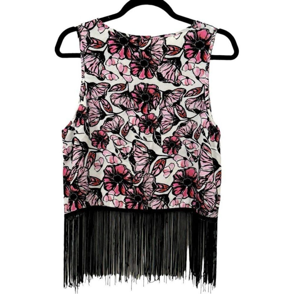 Aquamar Pink and Black Fringe Tank Top Size Small - Picture 4 of 5